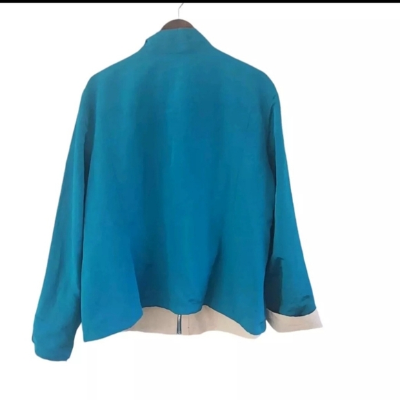 Lafayette 148 Linen Blend Reversible Jacket Full Zip Cream Turquois Womens 22 - Picture 10 of 12